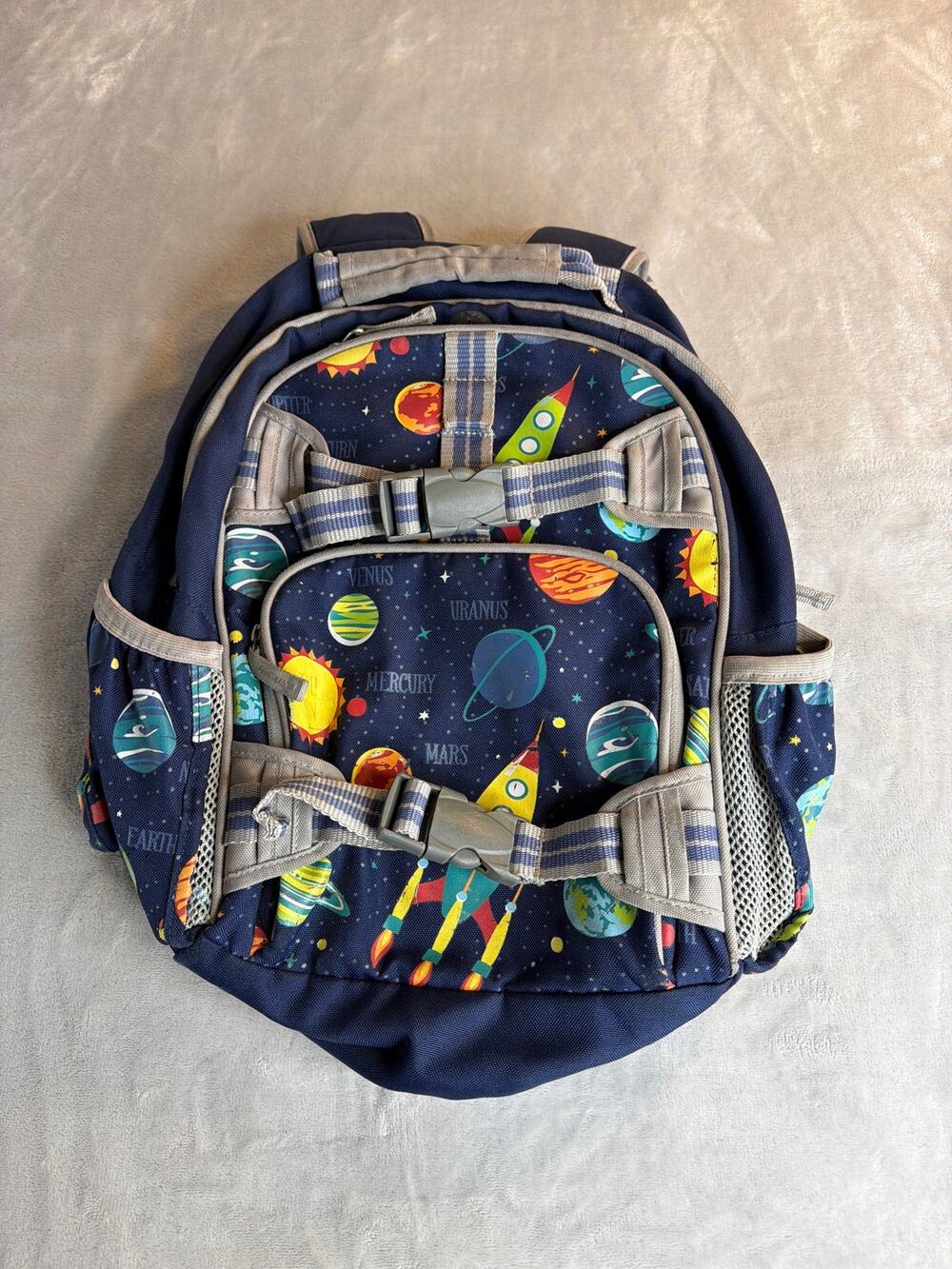 Pottery Barn Kids Mackenzie Solar System Space Backpack Gray Straps Front Buckle